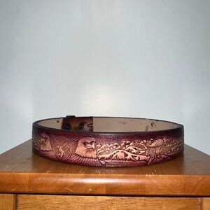 Brown Leather Belt With Engraved Eagle Design